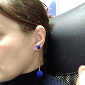 😍 New!!! Blue Dangle Velvet Pom-Pom Earrings 💞